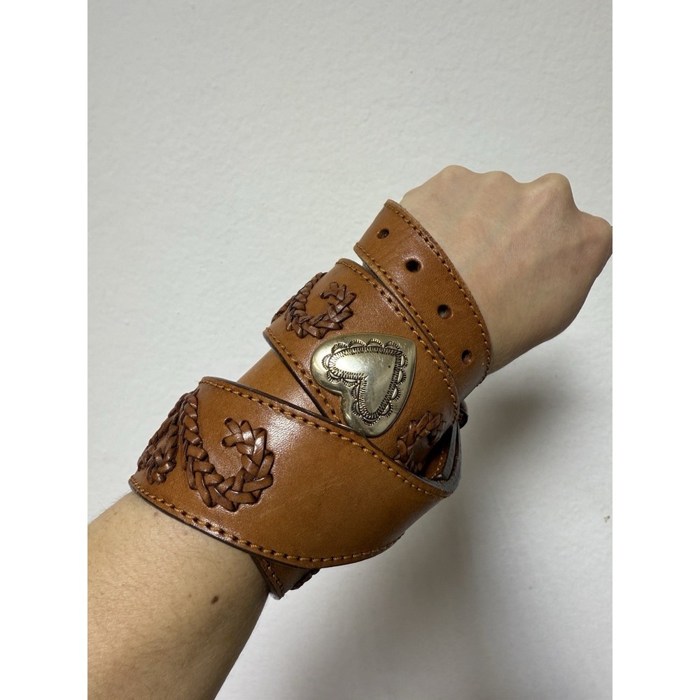 Women's WESTERN Leather Belt - BROWN Braided Heart Hardware‎ Sz 30